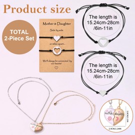 Ptenzor Mom & Daughter Matching Bracelets And Matching Heart Necklace Set–Heart Charm Adjustable Jewelry, Mommy and Me Gift for Christmas, Birthday, Mother's Day