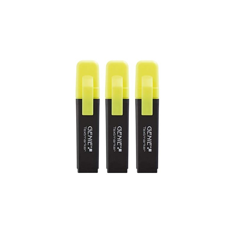 Genie Highlighters with Chisel Tip, Fluorescent Yellow 3er Pack