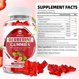 Berberine Gummies with Ceylon Cinnamon 1500mg High Potency Berberine HCL Supplement for Immune and Metabolism Support, Sugar Free Organic Berberine Gummies Strawberry Flavor - 60 Count