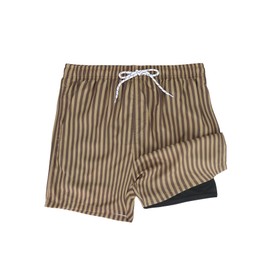 COOLOYA Men's 2 in 1 Hawaii Print Swim Trunks with Compression Liner 5" Bathing Suits Quick Dry Shorts Brown Striped S