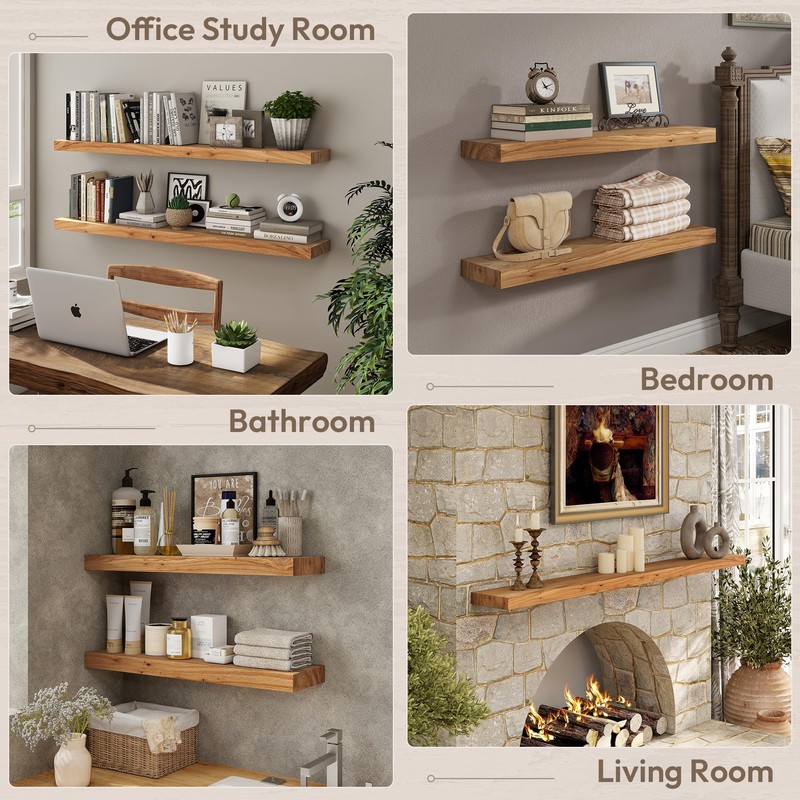 Marsmiles 55 inch Floating Shelves for Wall Solid Elm Wood