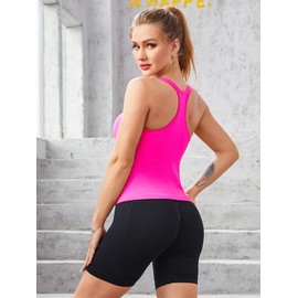 ATTRACO Ribbed Tank Top for Women Seamless Sports Bra Tank Top Yoga Racerback Tanks Hot Pink S