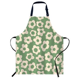 Smooffly Vintage Groovy Green Flowers Apron for Men and Women, Kitchen Apron for Cooking, Baking, Butchering, BBQ & Catering