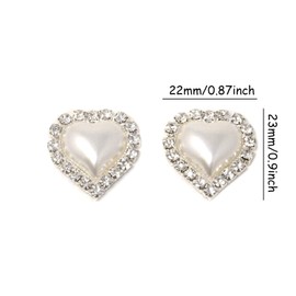 Honbay 10PCS 22mm x 23mm Flatback Heart Shaped Rhinestone White Faux Pearl Embellishments - Glue on