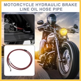 REPAIROCK 55.12" Length 10mm ID Motorcycle Hydraulic Brake Line Oil Hose Pipe Stainless Steel Braided Cable for ATV Motocross Sport Bikes Street Bikes Red Auto Replacement Parts