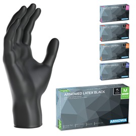 100 x ARNOMED Disposable Gloves M, Latex Gloves Black (Pack of 100) Disposable Gloves Powder-Free Gloves Latex Disposable Cleaning Gloves Latex Gloves Disposable / Disposable Gloves XS, S, M, L & XL