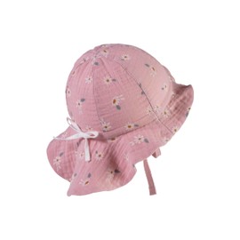 Sterntaler Sun Hat Daisy Muslin with Tie and Neck Protection - Peaked Cap Baby Lined with Batiste (Organic) - Cotton Muslin Sun Hat with Size Adjustment Band - Velvet Pink, 45
