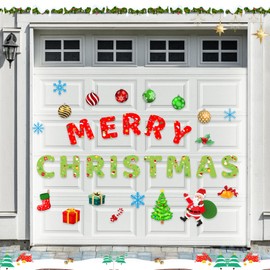 Chambom Christmas Garage Door Decorations Magnets - 32PCS Xmas Reflective Garage Door Magnets Christmas Door Decor for Refrigerator Car Magnet Stickers Party Fridge Kitchen Home Outdoor Indoor