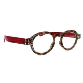 Sephora, Round Women Bling Reading Glasses Adorned w Black Diamond and Volcano Genuine European Crystals, Tortoise Brown n Red. NY Fifth Avenue.