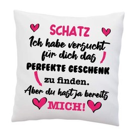 Cushion with Saying (in German): “Best Girlfriend - I Tried to Find the Perfect Gift for You” - White, 40 x 40 cm - Love - Ideal Gift, Treasure, 40 x 40 cm