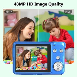 Digital Camera 4k 48MP, Cameras for Photography, Vlogging Camera with 2.7" TFT Screen, 8X Zoom Compact Portable Mini Rechargeable Camera Gifts for Students Teens Adults Girls Boys