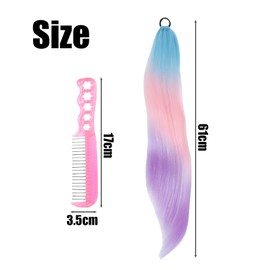 1 Piece Colourful Gradient Ponytail with 1 Piece Antistatic Steel Comb, Colourful Hair Extensions Ponytail, Headband Braided Wig, Fashionable Wig for Girls, Women