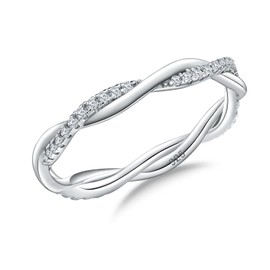 AGRULE Twisted Wedding Band Women's 14K Gold Plated Sterling Silver Eternal Love Engagment Ring Stackable Moissanite Eternity Ring, Size 6