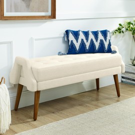 TREATLIFE HOME Enhance Your Space with Modern Living Room Bench, Looped Yarn Fabric, Soft Cushion, Irregular Design, Beige