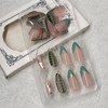ROFIBUT Green Tortoise Press on Nails Medium Almond Fake Nails