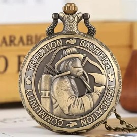 Unbranded 1pc Vintage Bronze Firefighter Engraved Pocket Watch, Round Analog Display