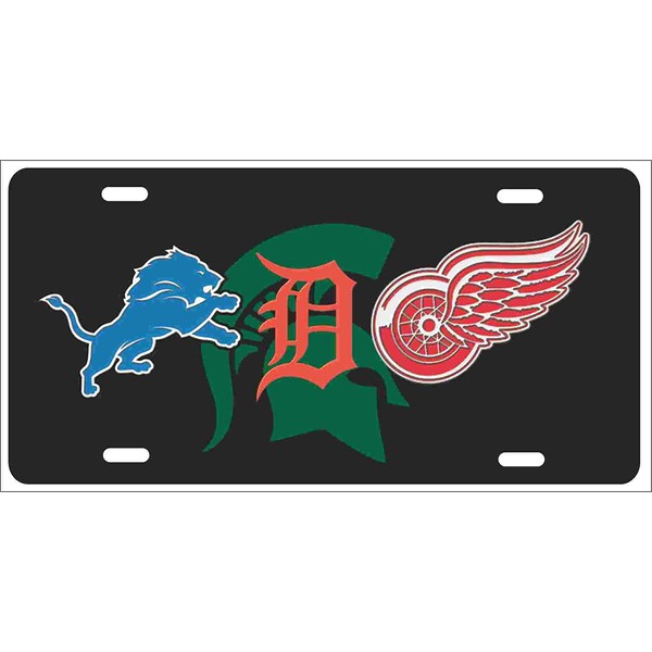 ATD Detroit Michigan Sport Teams Combined Logos Novelty Front License Plate Decorative Car Tag can Also be Used as a Door Sign