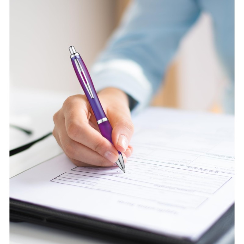 Libetui 50 Ballpoint Pens Purple Set - Blue Ink, Ergonomic