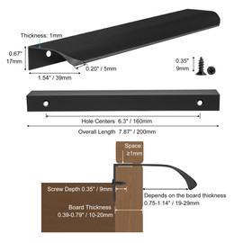 Malimali 10 Pack Black Kitchen Cupboard Handles Finger Edge Pulls for Cabinets and Drawers, 200mm Wardrobe Door Handles Modern Aluminum Bathroom Cabinet Handles, Matte Black
