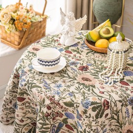 SUTAVIA French Floral Tablecloth Hand-Made Cotton Fabric with Lace Vintage Berry Garden Pattern Tabletop Sofa Cover Blanket for Home Holiday Party Decor (Red Floral, 60" Round)