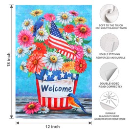 Welcome Spring Summer july 4th garden flag vertical double-sided outdoor National Day flag 12x18, flower and bird Mother's Day gift, garden lawn July 4th patriotic decoration