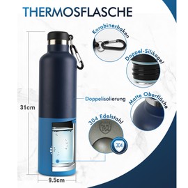 FEIJIAN FJbottle 750/1000 ml Vacuum Insulated Stainless Steel Water Bottle Water Bottle BPA-Free Leak-Proof Sports Bottle Thermos Flask with Carabiner Hook for Sports/Outdoor/Camping/Fitness/Yoga/School