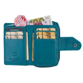 WATZMANN Cridola Genuine Leather Zip Wallet with RFID Protection, aqua, Modern