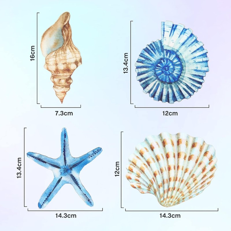 Yookeer 4 Pcs Beach Wall Decor Seashell Starfish Bathroom Rustic