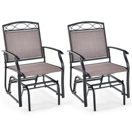 Giantex Patio Glider Chairs Set - 2 PCS Gliding Rocking Chairs w/Weather-Resistant Fabric, Heavy-Duty Metal Frame, 400 Lbs Weight Capacity, Outdoor Swing Glider for Garden, Yard, Poolside (2, Brown)