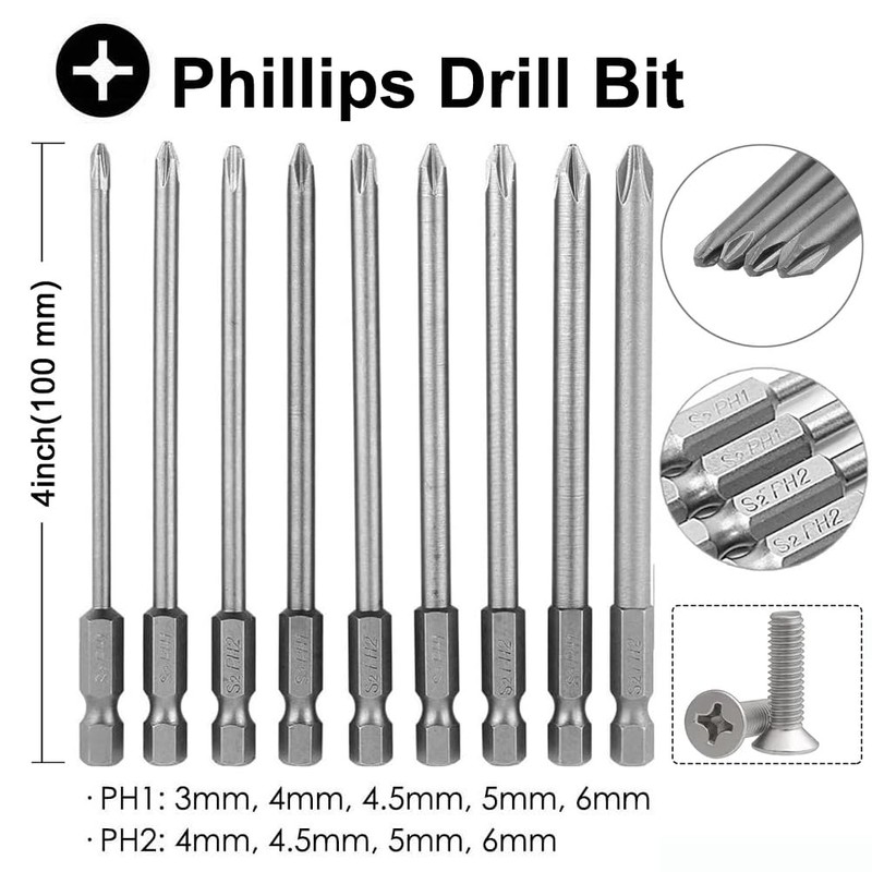 Bestgle 23pcs 1/4" Hex Shank 100mm/4 Inch Long Magnetic Screwdriver