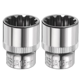 sourcing map 2pcs 12 Points Socket 3/8" Drive 15mm Metric Shallow Impact Socket Cr-V Steel Chrome Plating Flip Sleeve Nut Driver Wrench for Home Auto Nuts Bolts Repair