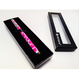 SANOXY® 2 in 1 Dual Function Conductive Microfiber Fabric Capacitive Stylus Rollerball Ink Pen (Duo Zebra Pink/White)