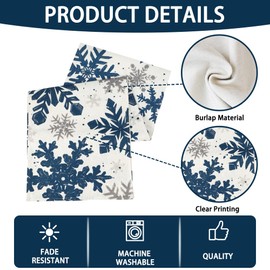 Heirloom Haven Christmas Winter Table Runner, Blue Sliver Snowflakes Tabletop Runners Xmas Seasonal Holiday Table Decorations for Farmhouse Kitchen Dinning Home Indoor Party Decor 13x72in