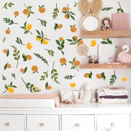Orange Leaf Wall Decal Fruit Leaves Wall Stickers Botanical Orange Wall Decals Removable Boho Lemon Citrus Green Leaf Decals for Nursery Kids Room Kitchen Decor