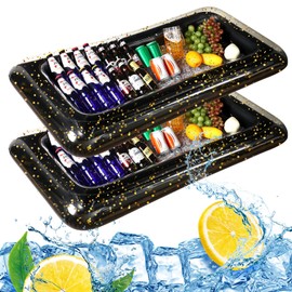 2 Pcs Inflatable Serving Bar Inflatable Cooler with Glittering Confetti Ice Food Drinks Inflatable Serving Black Gold Cooler with Drain Plug for Indoor Outdoor Salad BBQ Picnic Party