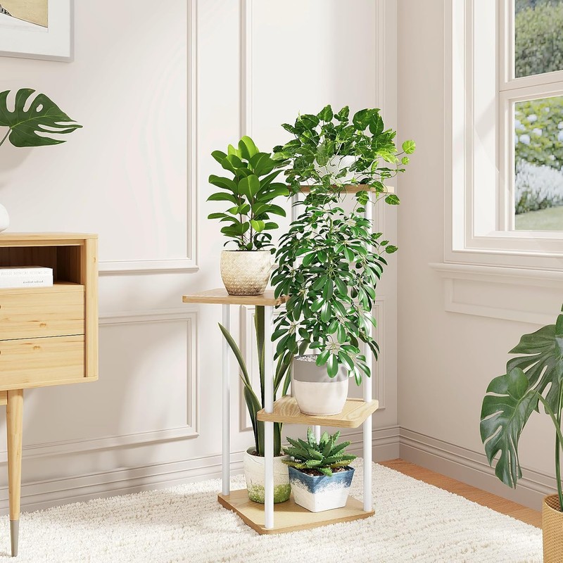 Bamworld Soporte para Plantas de Interior de Metal, Soportes Blanco