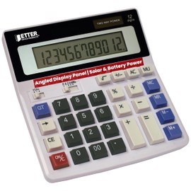 Better Office Products Extra Large Electronic Desktop Calculator, 12-Digit LCD Display, Angled Display Panel, 4 Function Memory Keys, Light Gray, Dual Power with Included AA Battery Power