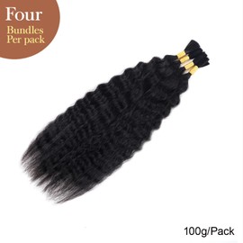 RLHAIR Wet and Wavy Human Braiding Hair Super Wave Bulk Human Hair For Braiding No Weft 100g (1Pack-4PCS) Super French Human Braiding Hair For Boho Braids (Super Wave（#1b）, 20 Inch)