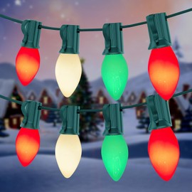 Oviejo C7 Christmas Lights Multicolor, 25Ft C7 Red/Green/White Vintage Christmas Lights 27 Multicolor Incandescent Lights Bulbs, Christmas Tree Lights for Holiday Party Christmas Decorations