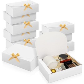 Paquete de 12 Cajas de Regalo de Boda, Caja de Regalo con Lazo de Satén, Caja de Propuesta de Dama de Honor con Cinta Cajas de Papel Kraft para Boda, Embalaje, Regalo, Cumpleaños, Navidad, Fiesta(blanco)