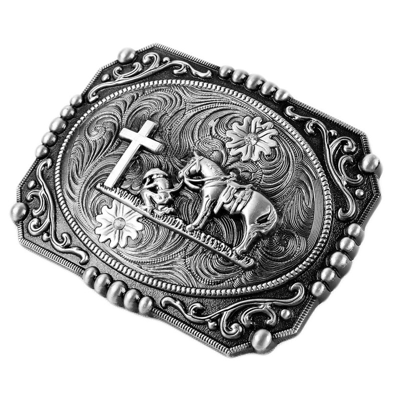 Moranse Religion Cross Cowboy And Horse Design Belt Buckles (Square