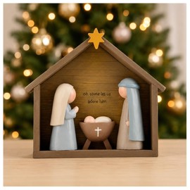 Farmhouse Nativity Scene Indoor – Holy Family Resin Christmas Decoration