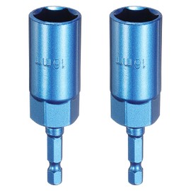 sourcing map 2pcs Nut Driver 16mm Hex Drive Socket CR-V Steel Power Screw Drill Bits Socket Wrench Tools with 1/4" Quick Change Hex Shank for Power Drills Impact Drivers, Blue