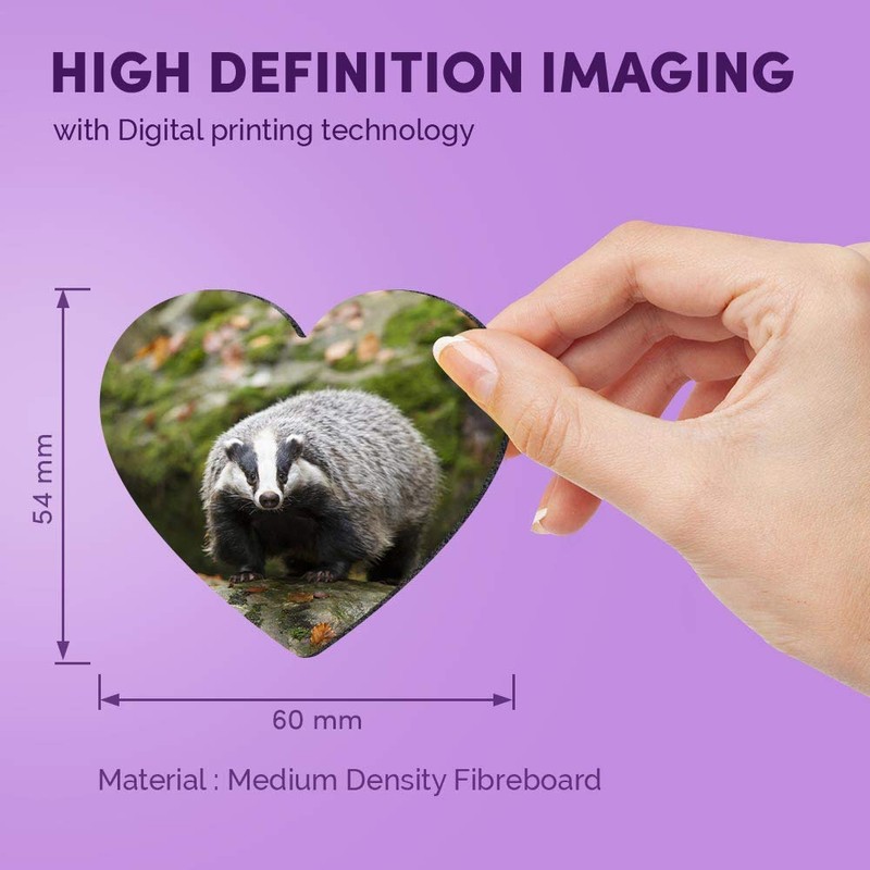 1 x Heart MDF Magnets - Cute Badger Wildlife Animal