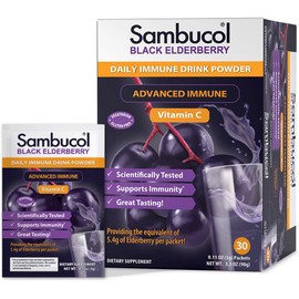 Sambucol Black Elderberry Drink Powder - Daily Immune Black Elderberry Powder with Vitamin C, Vegan Friendly, Sugar Free, Delicious Berry Taste - 30 Count
