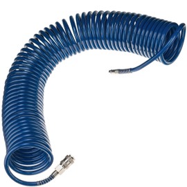 Compressed Air Hose SP-PE 15 m, Flexible Spiral Hose Diameter 6.5/10 mm, PE Air Hose, Max. Pressure 10 Bar, with Kink Protection and Quick Coupling, for Garage and Workshop