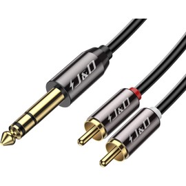 J&D 6,3mm Stereo Klinke auf Cinch Kabel, Gold Plated Kupfer Shell Heavy Duty 6,3mm (1/4 Zoll) Männlich TRS zu 2 Cinch Stecker Stereo Audio Adapter Y Splitter Cinch Kabel, 1.8 Meter