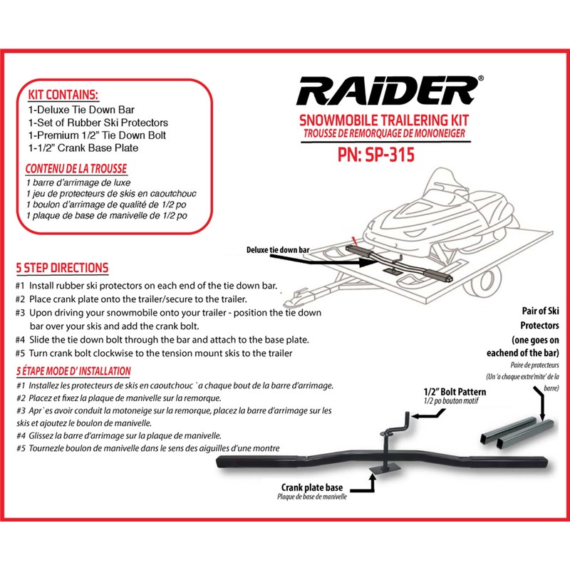 Raider SP-315 Deluxe 1/2" Snowmobile Trailer Tie Down Secure Kit