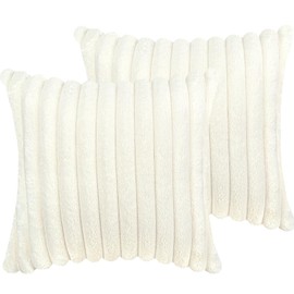 18x18 Throw Pillow Covers Set of 2, Decorative Faux Fur Covers for Bed, Couch Soft Fluffy Pillow Cover with Velvet Back for Living Room, Neutral Home Décor Accent for Sofa - Cream White