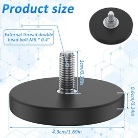 Crozgan 6Pcs Rubber Coated Round Magnets 43mm with M6 External Thread Stud and Nuts Durable Anti-Corrosion Neo-dym-ium Ma-gn-ets for Automobile Lamps Instruments and PTZ
